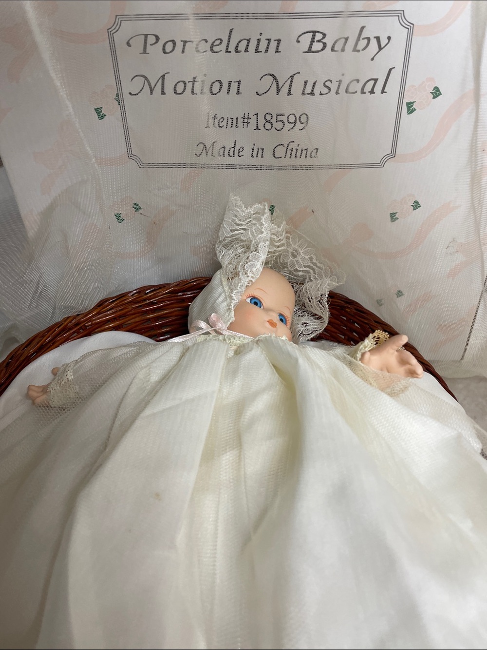 Vintage Motion Musical White Christening Doll